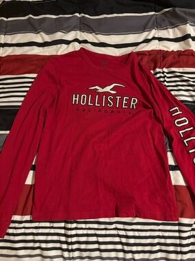Hollister Bright Red Crewneck Tee with Logo Print